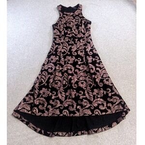 GUESS Los Angeles Black Gold Floral Jacquard High Low Dress Womens Size 2